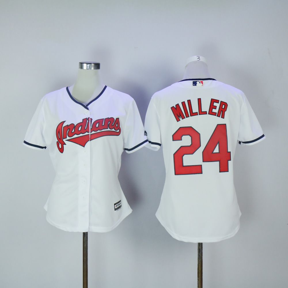 Women Cleveland Indians #24 Miller White MLB Jerseys->women mlb jersey->Women Jersey